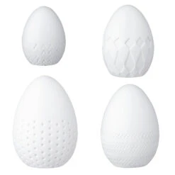 4er Set Frühlingsboten Porzellaneier Relief 5-9cm