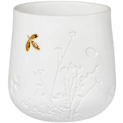 Porzellangeschichten Tischlicht “Goldenes Blatt” 8x8cm